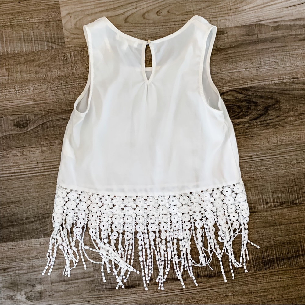 White Fringe Tank Top Blouse Medium - Picture 4 of 6
